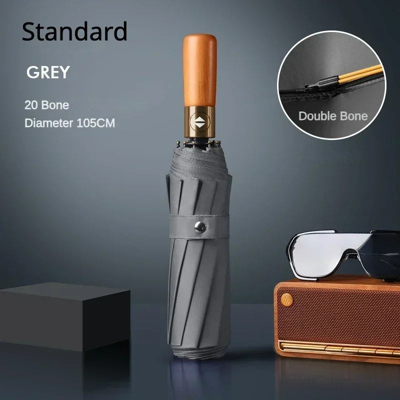 Business Fully Automatic Folding Umbrella Men and Women, Windproof 32 Bone, Wooden Handle, Waterproof Sunshade Rain Umbrellas