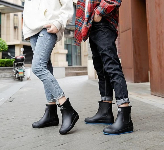 Winter Big Size Warm Waterproof Fleece-lined Short Men's Rain Boots Chef Kitchen Rainy Day Adult Without Lacing Mud Male Shoes