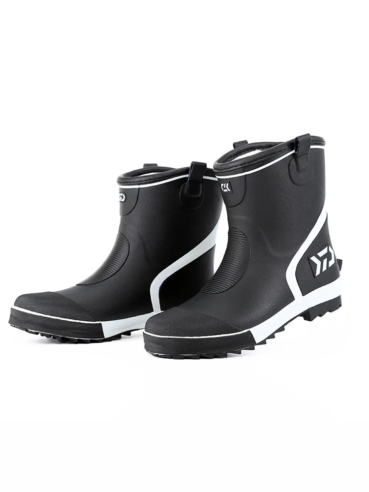 Thiened Fce Lined Rubber Rain Boots Men's Mid-Calf Warm Waterproof Non-Slip Fiing Boots Cold Resistant Booties