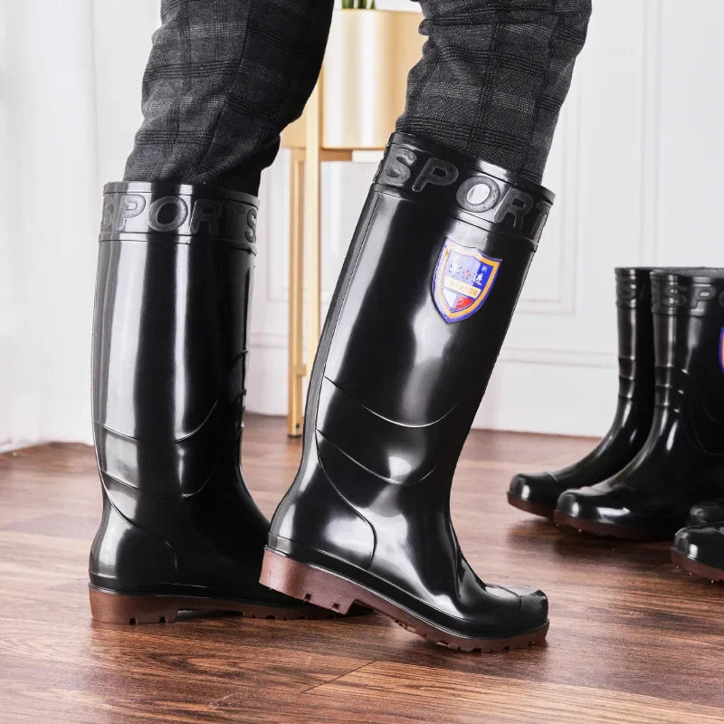 Thickened Cotton Lined Long Tube Winter Rain Boots Men's High Top round Toe Water Shoes Kitchen Shoes with Fleece Men's Rain Sho