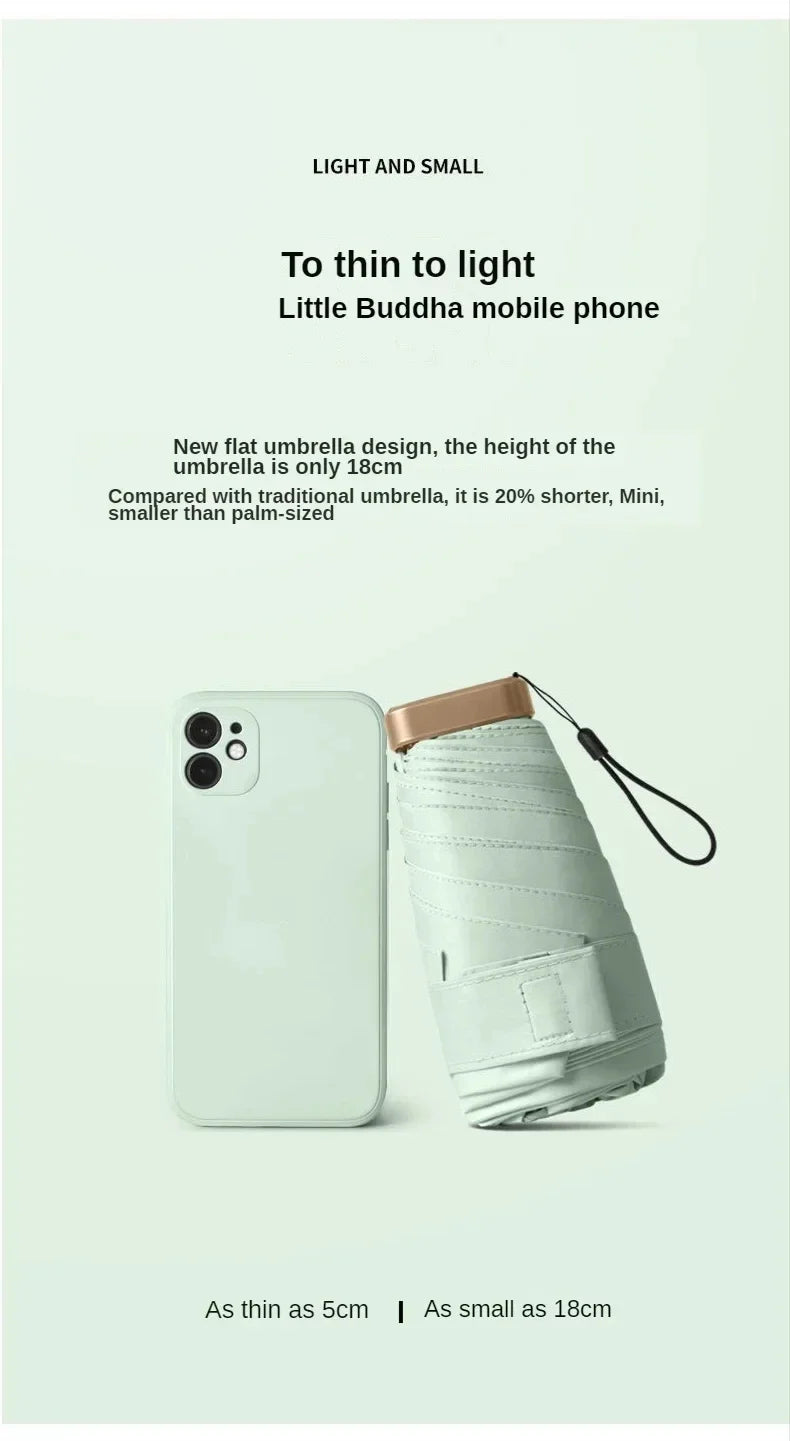 Small Pocket Rainproof Travel Umbrella Anti-UV Vinyl Folding Umbrella Parasol Mini Capsule Pocket Parasol Sun Umbrella