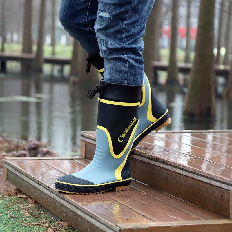 Men's Spring Summer New Mid-High Tube Breathable Rubber Warm Waterproof Faionable Comfortable Anti-Slip Rain Boots