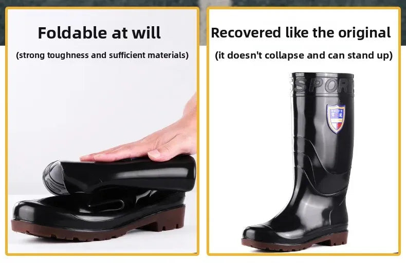 Thickened Cotton Lined Long Tube Winter Rain Boots Men's High Top round Toe Water Shoes Kitchen Shoes with Fleece Men's Rain Sho