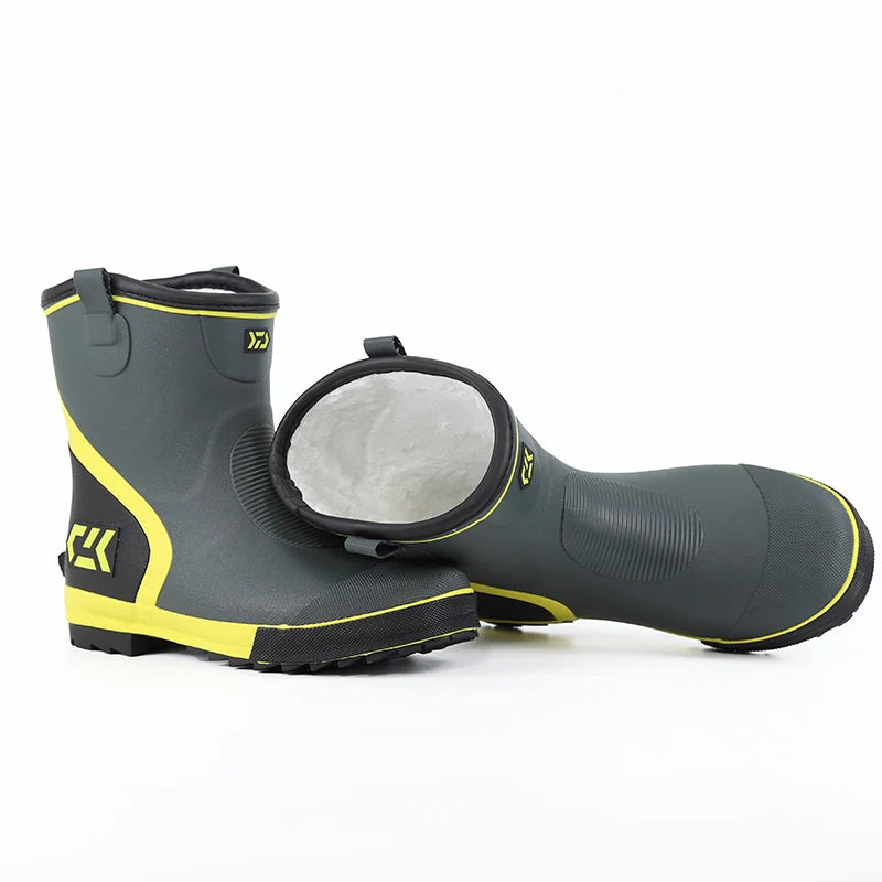 Thiened Fce Lined Rubber Rain Boots Men's Mid-Calf Warm Waterproof Non-Slip Fiing Boots Cold Resistant Booties