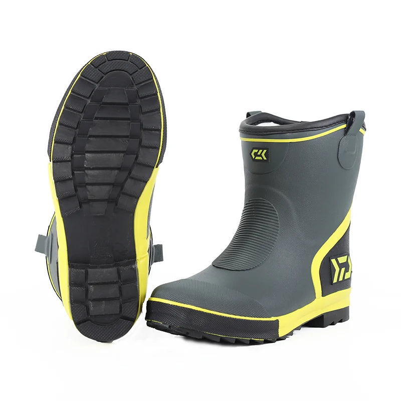 Thiened Fce Lined Rubber Rain Boots Men's Mid-Calf Warm Waterproof Non-Slip Fiing Boots Cold Resistant Booties