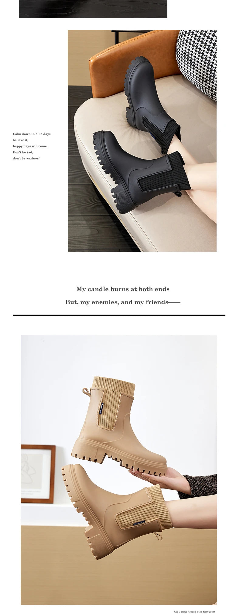 Rain boots women's four seasons fashion outdoor mid-tube waterproof non-slip rubber shoes fashion rain boots with cotton cover