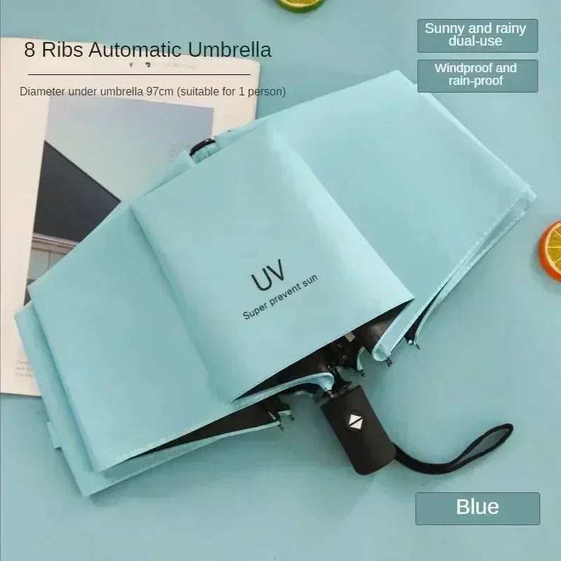 UV Black Adhesive Fully Automatic Sun Umbrella with Rain and Rain Protection, UV Protection, Sunscreen, and Three Fold Umbrella