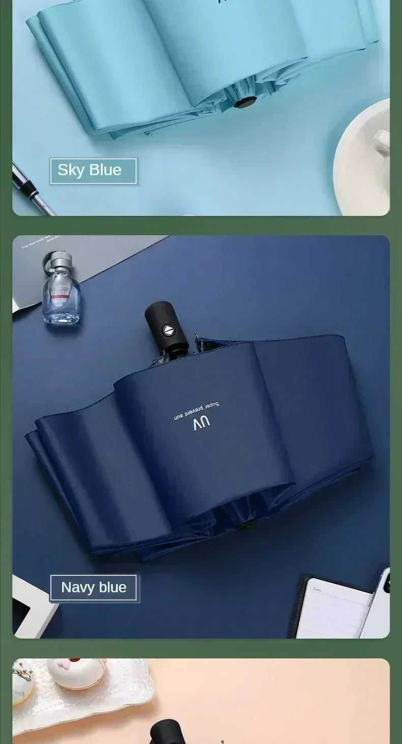 UV Black Adhesive Fully Automatic Sun Umbrella with Rain and Rain Protection, UV Protection, Sunscreen, and Three Fold Umbrella