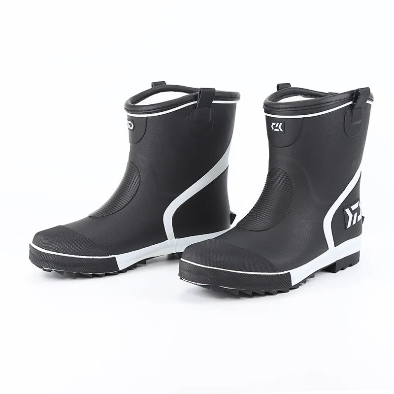 Thiened Fce Lined Rubber Rain Boots Men's Mid-Calf Warm Waterproof Non-Slip Fiing Boots Cold Resistant Booties