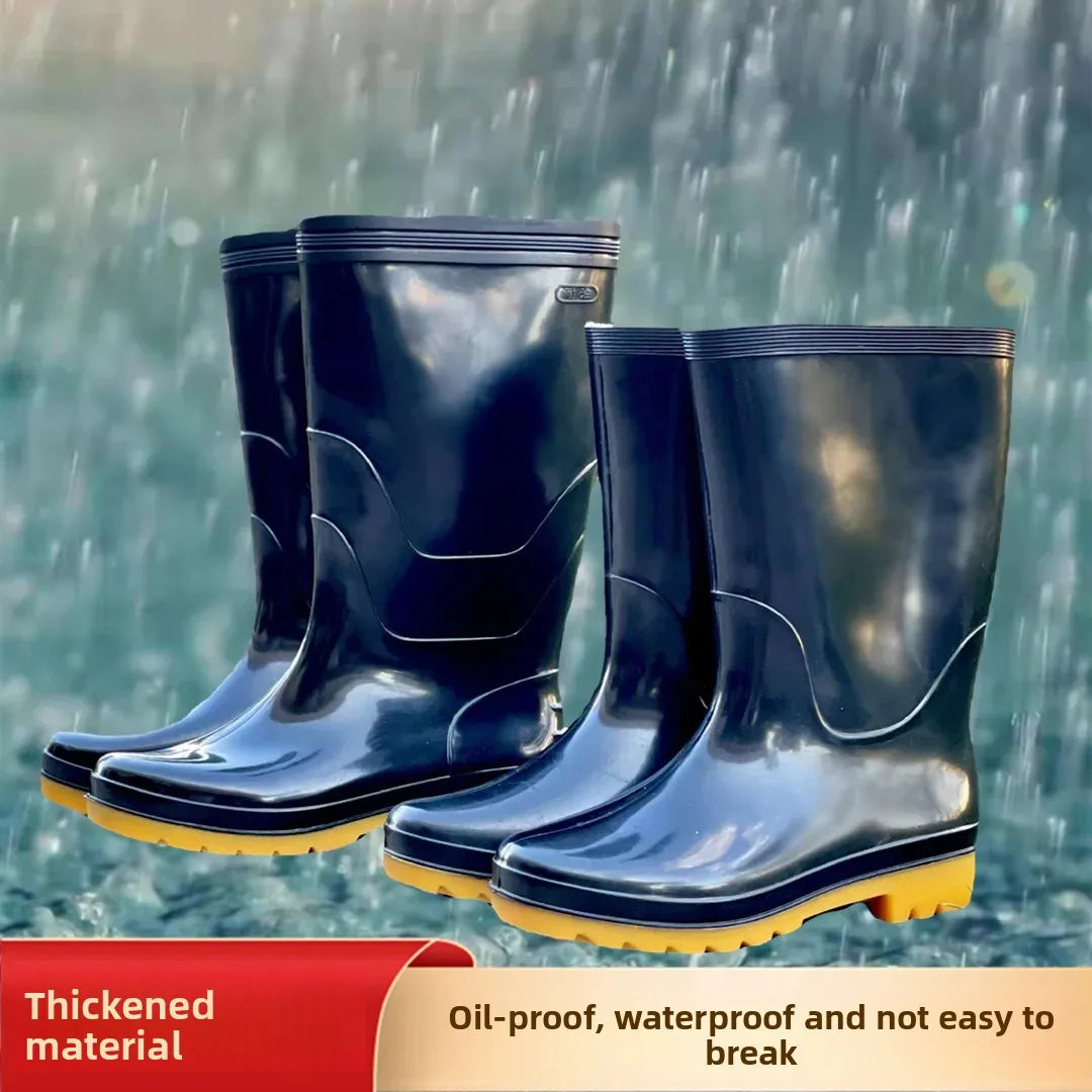 Thickened Cotton Lined Long Tube Winter Rain Boots Men's High Top round Toe Water Shoes Kitchen Shoes with Fleece Men's Rain Sho