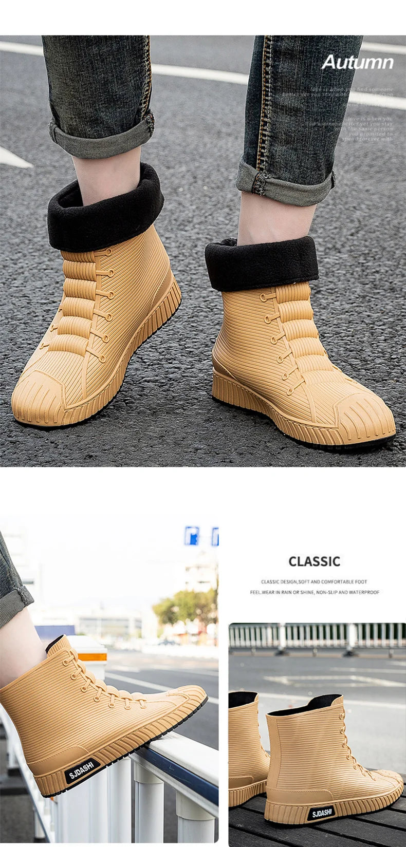 Rain Boots For Men Women Summer Casual Mid-calf Waterproof Shoes Winter Lining With Fleece Warm Anti-slip Wear-resistant Outdoor