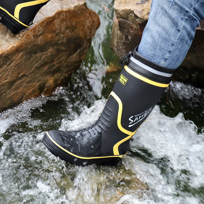 Men's Spring Summer New Mid-High Tube Breathable Rubber Warm Waterproof Faionable Comfortable Anti-Slip Rain Boots