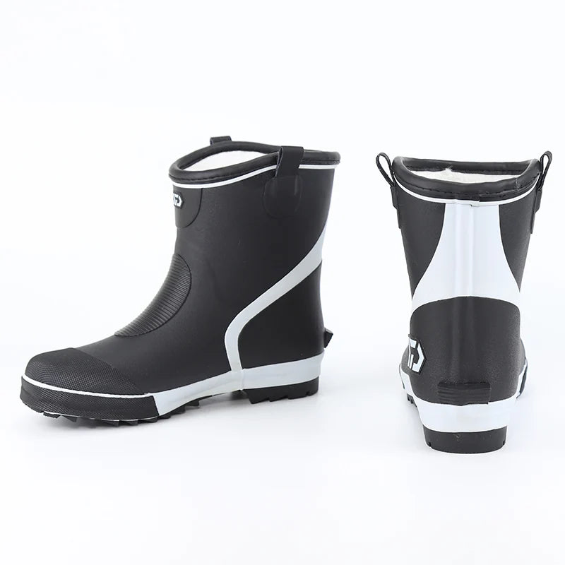 Thiened Fce Lined Rubber Rain Boots Men's Mid-Calf Warm Waterproof Non-Slip Fiing Boots Cold Resistant Booties