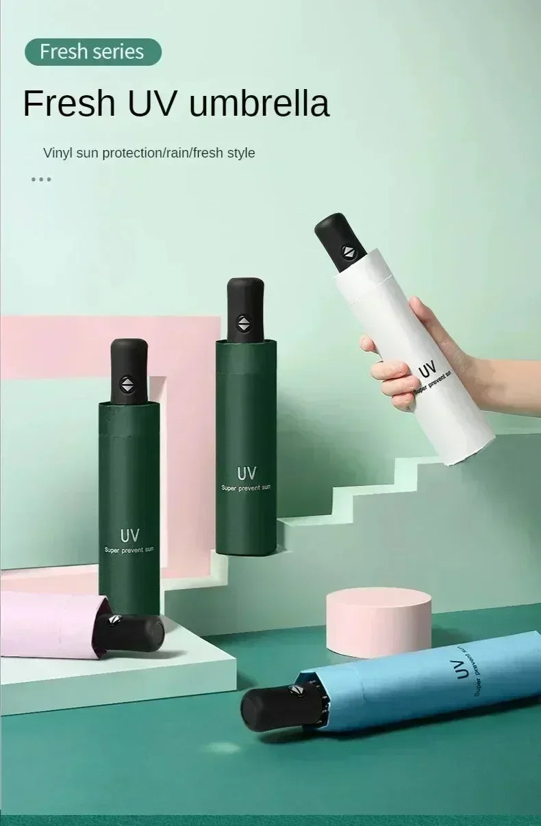 UV Black Adhesive Fully Automatic Sun Umbrella with Rain and Rain Protection, UV Protection, Sunscreen, and Three Fold Umbrella