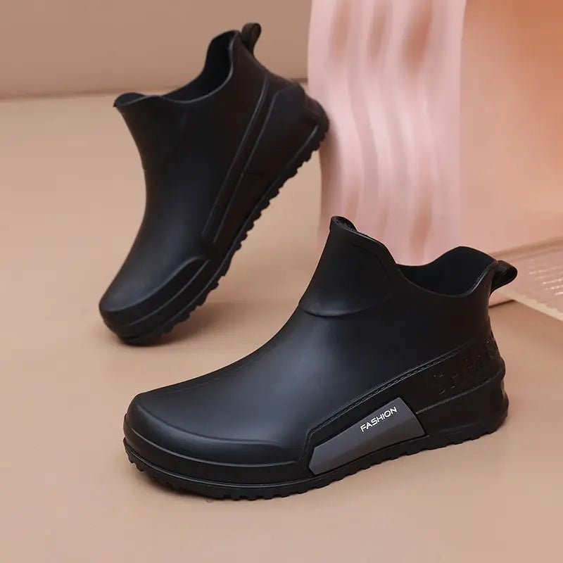 Waterproof Ankle Rain Boots for Men Chef Kitchen Fleece-lined Man Shoes Work Fashion Rainy Day Non-slip Garden Fishing Wellies