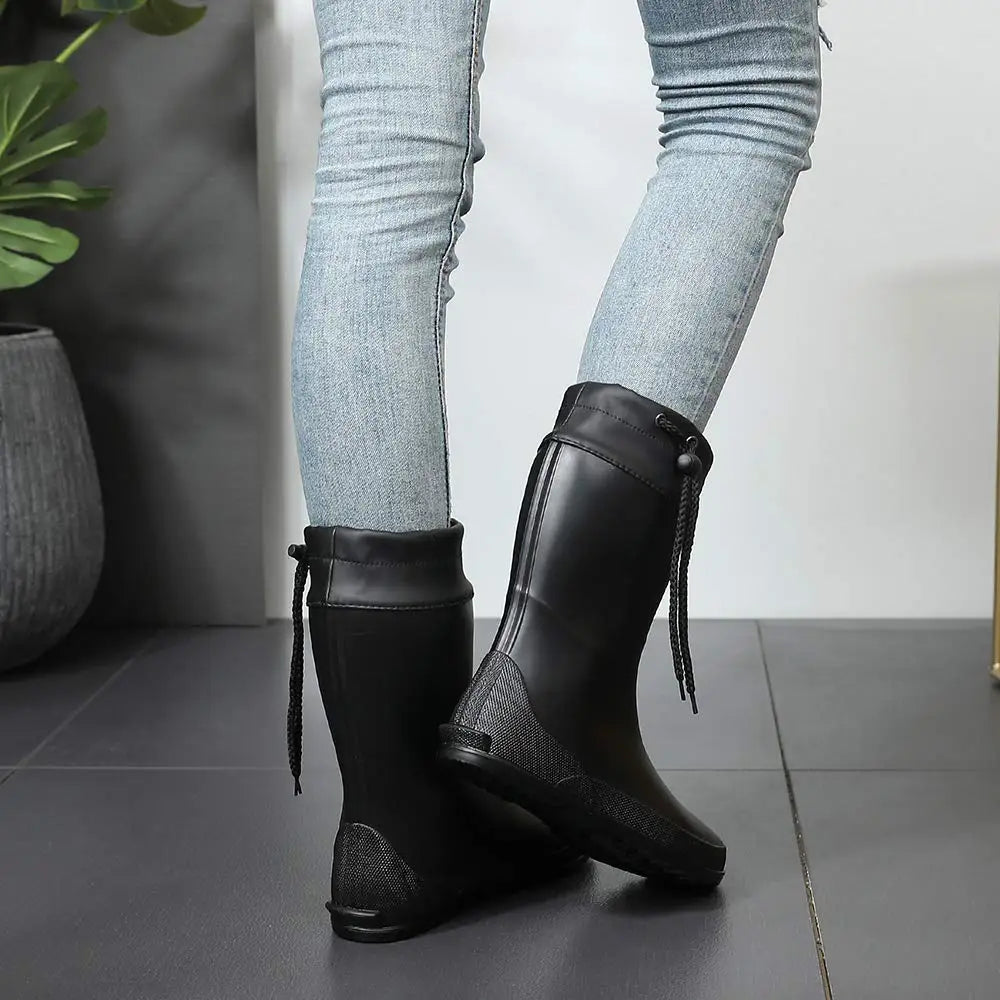 Crestar Mid Calf Rain Boots For Women Fashion Collar Gardening Boots Outdoor Ultra Lightweight Portable Waterproof Garden Shoes