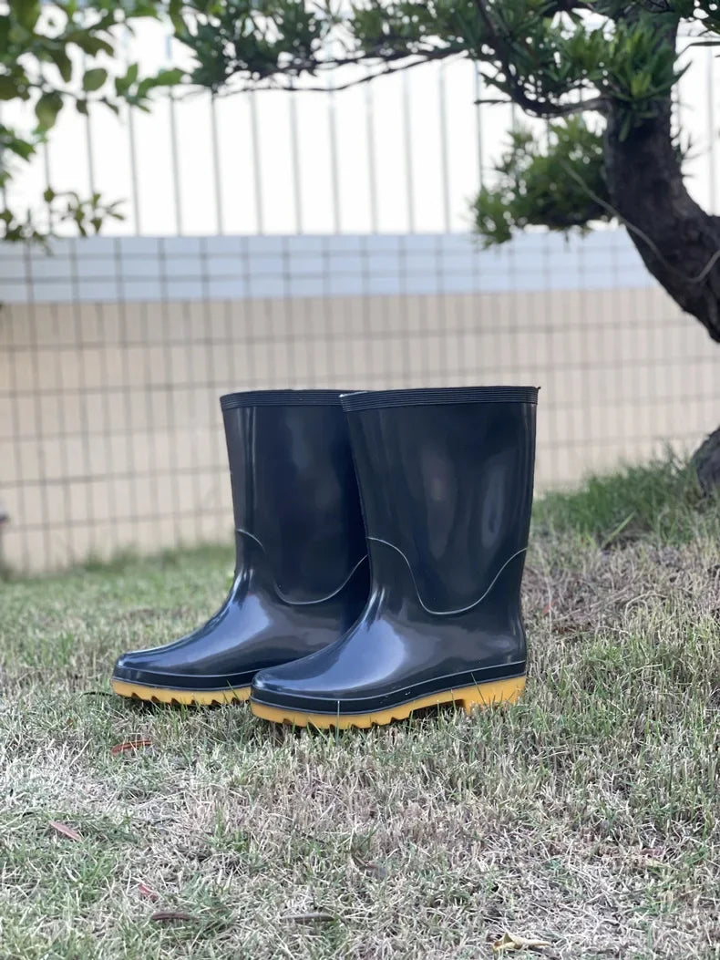 Thickened Cotton Lined Long Tube Winter Rain Boots Men's High Top round Toe Water Shoes Kitchen Shoes with Fleece Men's Rain Sho