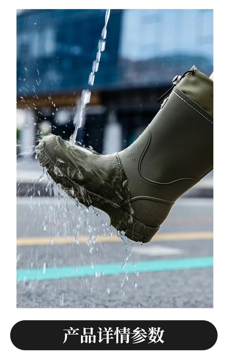 Men's Mid-calf Rain Boots.  New Style. Fashionable Mid-calf Outdoor Slip-resistant Water Shoes. Lightweight and Waterproof