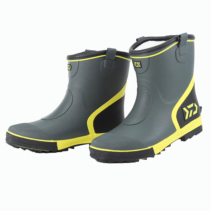 Thiened Fce Lined Rubber Rain Boots Men's Mid-Calf Warm Waterproof Non-Slip Fiing Boots Cold Resistant Booties
