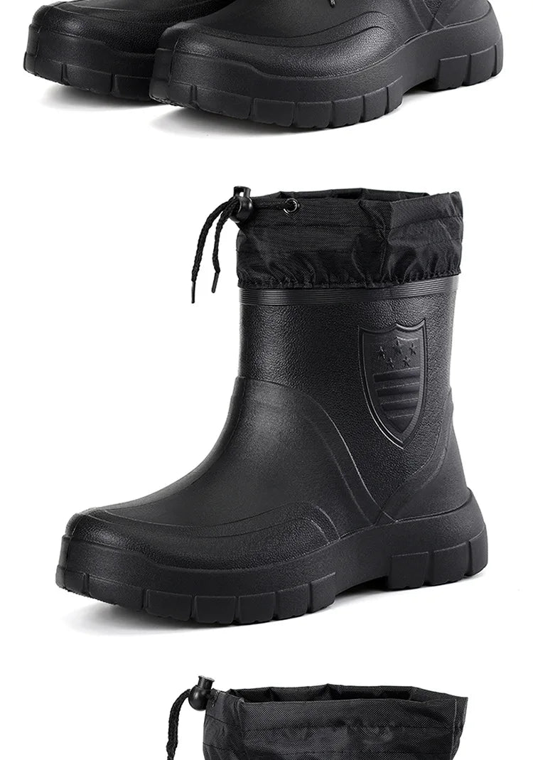 2024 Versatile Men's Rain Boots Waterproof outdoor lightweight shoe Velvet fashion short boot Casual comfort male water shoes