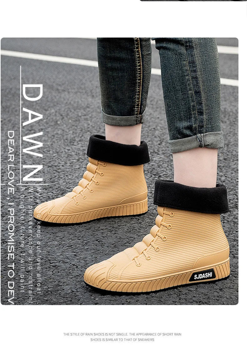 Rain Boots For Men Women Summer Casual Mid-calf Waterproof Shoes Winter Lining With Fleece Warm Anti-slip Wear-resistant Outdoor