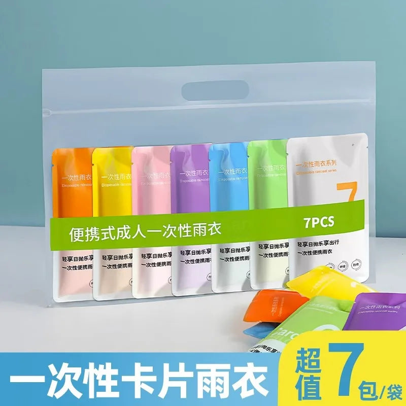 Adult PE disposable and portable rain card poncho for outdoor tour climbing fishing colorful raincoat