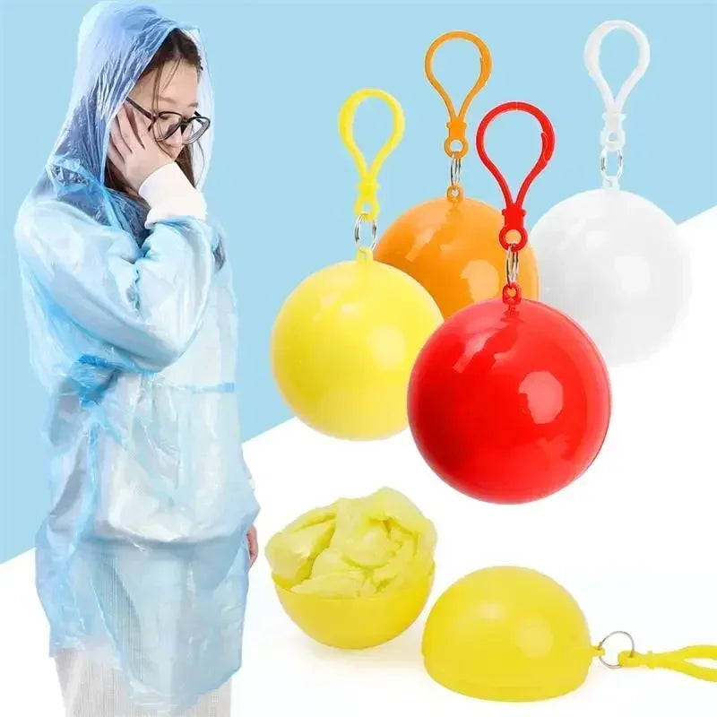 10/1Pcs Mini Portable Raincoats Ball Colorful Disposable Thicken Rain Ponchos Emergency Waterproof Rainwear Cape Keyring Balls