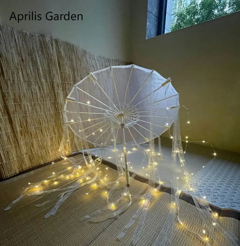 LED Yarn Silk Cloth Lace Decorative Umbrella Beach Parasol Princess Chinese Japan Umbrella Drama Craft Umbrella Cosplay