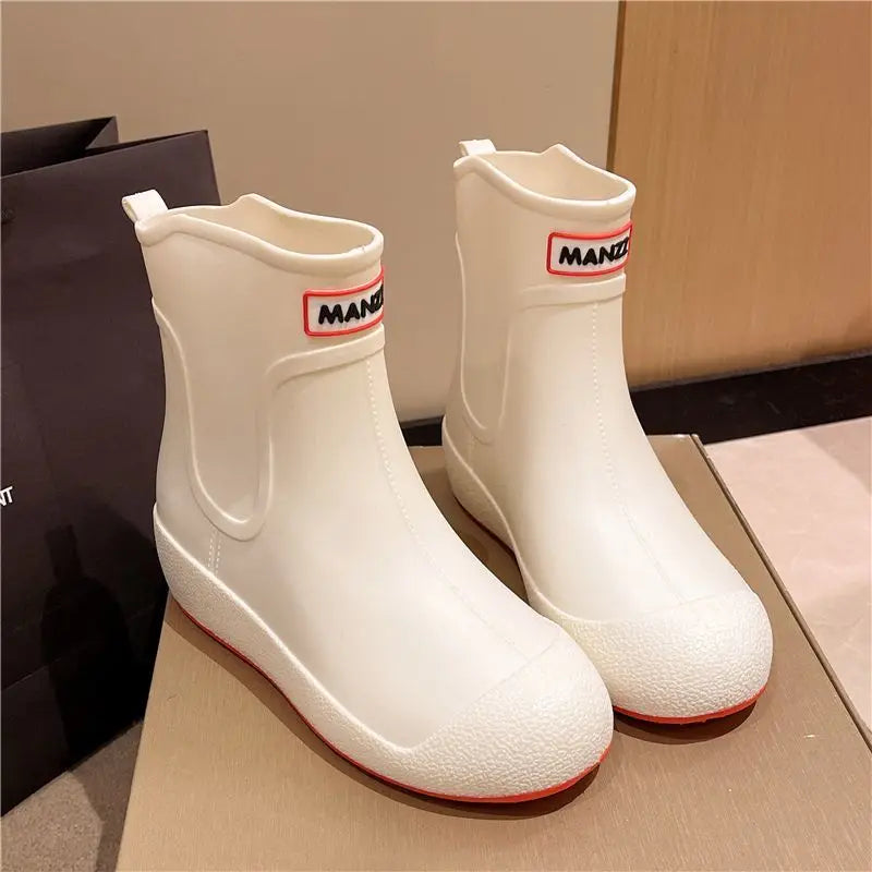 Winter Big Size Warm Waterproof Fleece-lined Short Men's Rain Boots Chef Kitchen Rainy Day Adult Without Lacing Mud Male Shoes