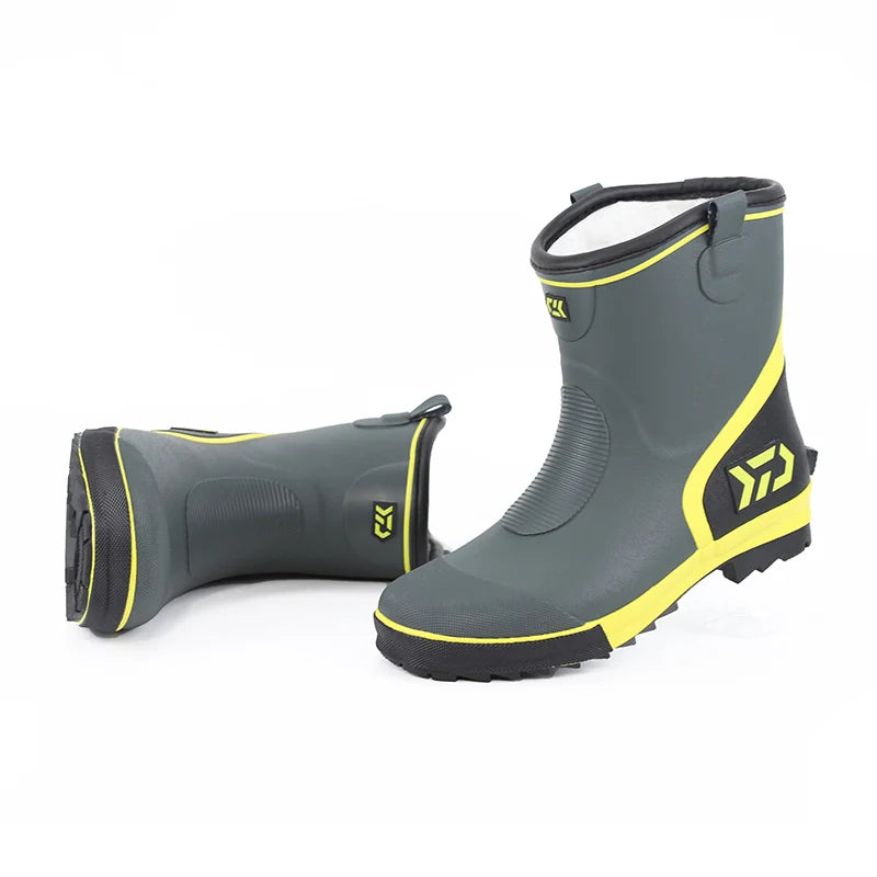 Thiened Fce Lined Rubber Rain Boots Men's Mid-Calf Warm Waterproof Non-Slip Fiing Boots Cold Resistant Booties