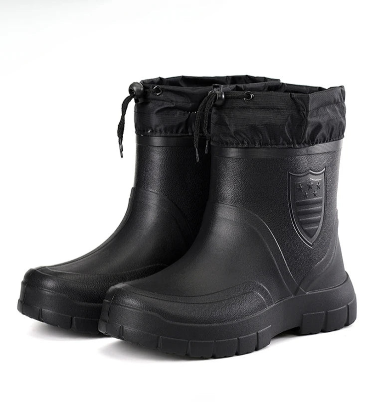 2024 Versatile Men's Rain Boots Waterproof outdoor lightweight shoe Velvet fashion short boot Casual comfort male water shoes