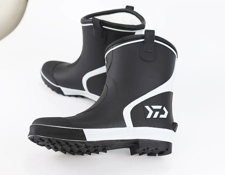 Thiened Fce Lined Rubber Rain Boots Men's Mid-Calf Warm Waterproof Non-Slip Fiing Boots Cold Resistant Booties