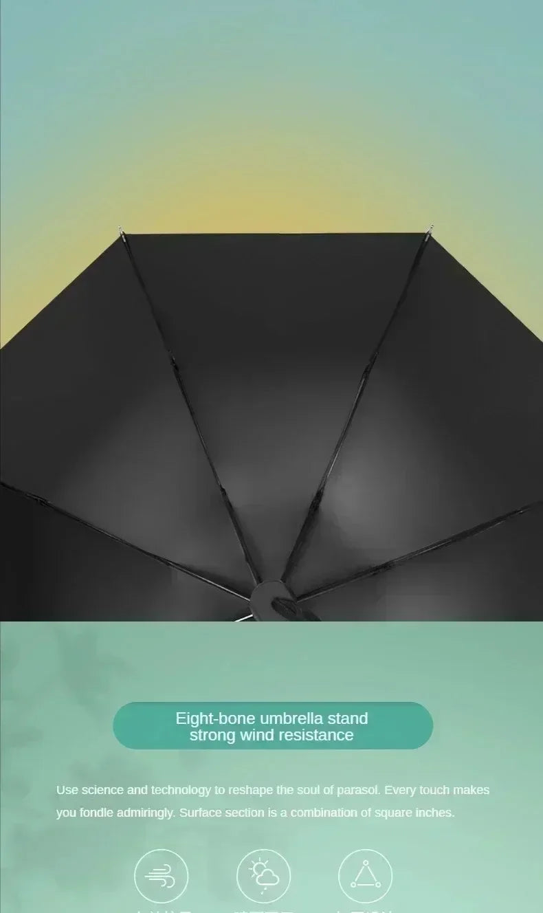 UV Black Adhesive Fully Automatic Sun Umbrella with Rain and Rain Protection, UV Protection, Sunscreen, and Three Fold Umbrella