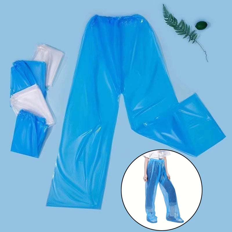 5Pcs Disposable Raincoat Pants Portable Splash Proof Split Raincoat Outdoor Travel Drifting Cycling Feet-wrapped Rain Pants