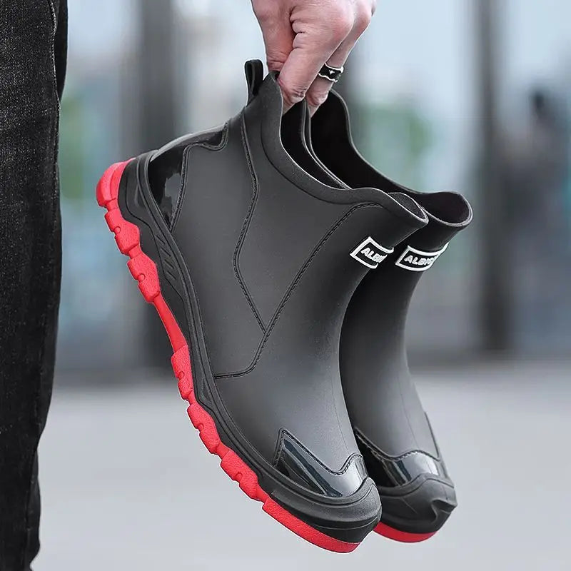 Big Size Waterproof Rain Boots for Men High Quality Ankle Wellies Designer Without Lacing New Wide Toes Original Adult Man Shoes