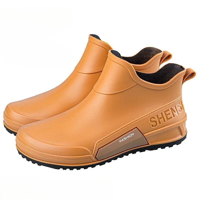 Waterproof Ankle Rain Boots for Men Chef Kitchen Fleece-lined Man Shoes Work Fashion Rainy Day Non-slip Garden Fishing Wellies