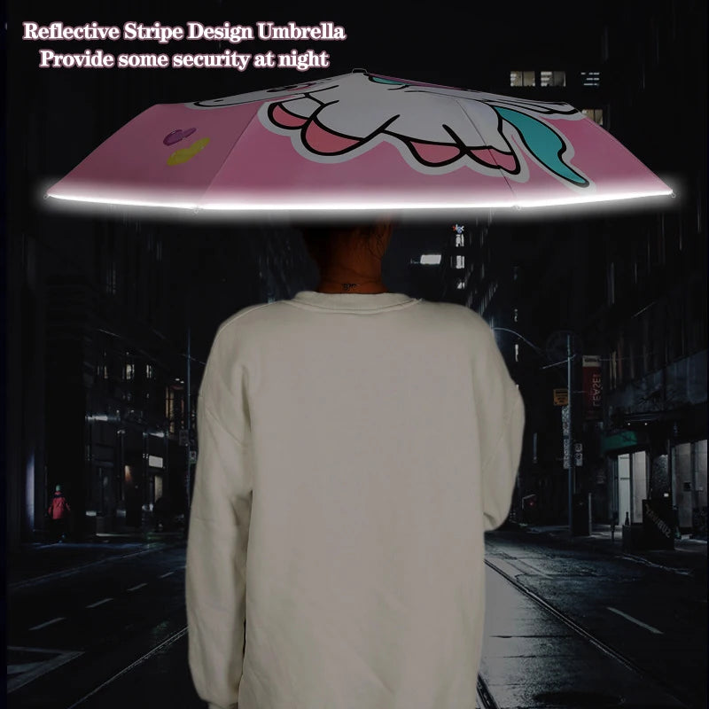 Folding Umbrella,Cute Unicorn,dinosaur,Spaceship Little Tiger,Fashion Sunscreen Umbrella,Reflective stripe design umbrella