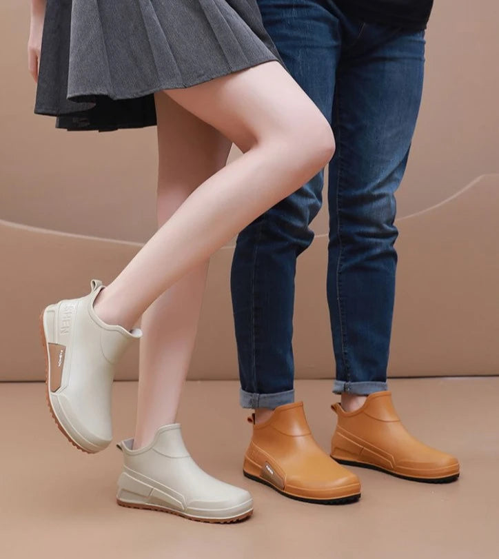 Waterproof Ankle Rain Boots for Men Chef Kitchen Fleece-lined Man Shoes Work Fashion Rainy Day Non-slip Garden Fishing Wellies