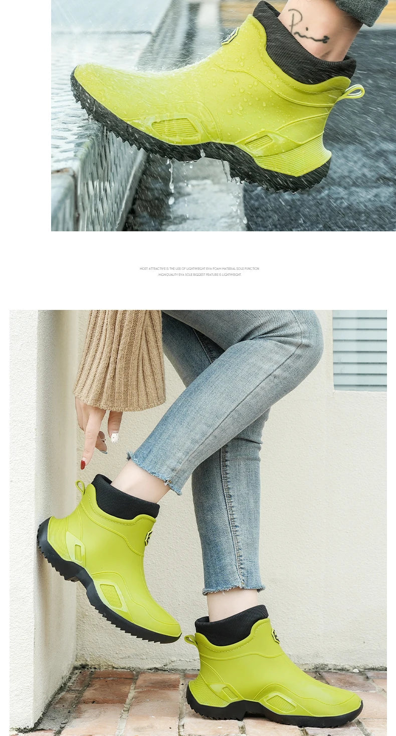 Winter Warm Men's Waterproof Shoes Women's Short Rain Boots Plus Velvet Couple Rain Boots