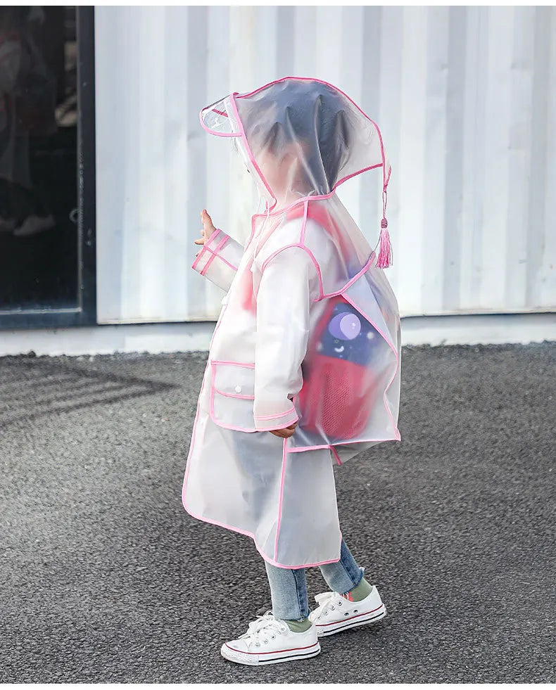 EVA Transparent Children Raincoat Girls Whole Body Waterproof Boys Kindergarten Pupils Poncho With Schoolbag Space
