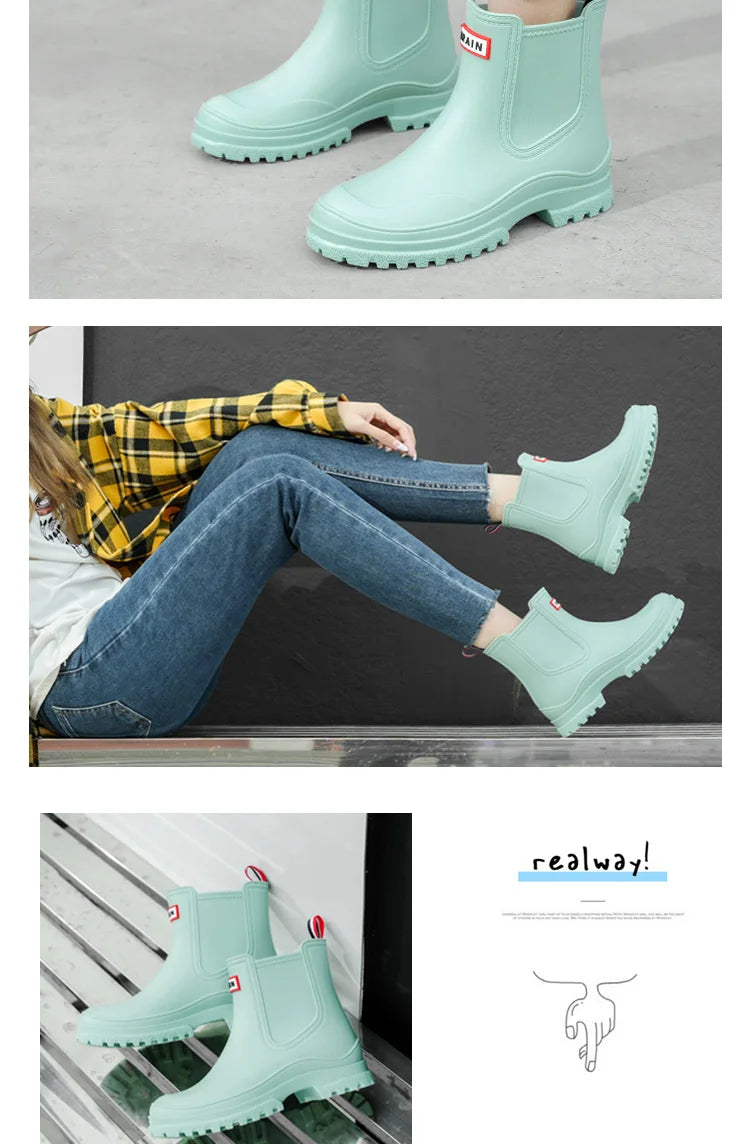 1 Pair of Women's Short Rain Boots Pvc Non-Slip Water Shoes Outdoor Waterproof Shoes Women's Fashionable Water Boots