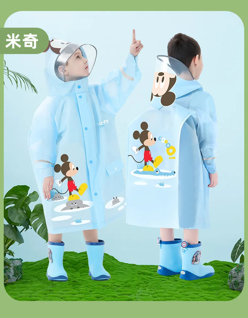 Disney Kids Raincoat Wateproof Children Elsa Spider-Man Rain Poncho Rain Coat Jacket with Backpack Position Student RainWear