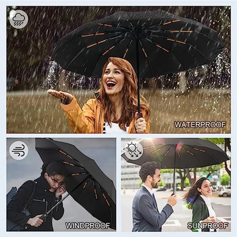 Business Fully Automatic Folding Umbrella Men and Women, Windproof 32 Bone, Wooden Handle, Waterproof Sunshade Rain Umbrellas