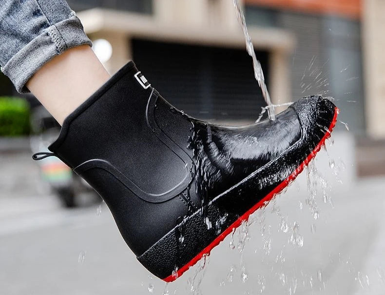 Winter Big Size Warm Waterproof Fleece-lined Short Men's Rain Boots Chef Kitchen Rainy Day Adult Without Lacing Mud Male Shoes