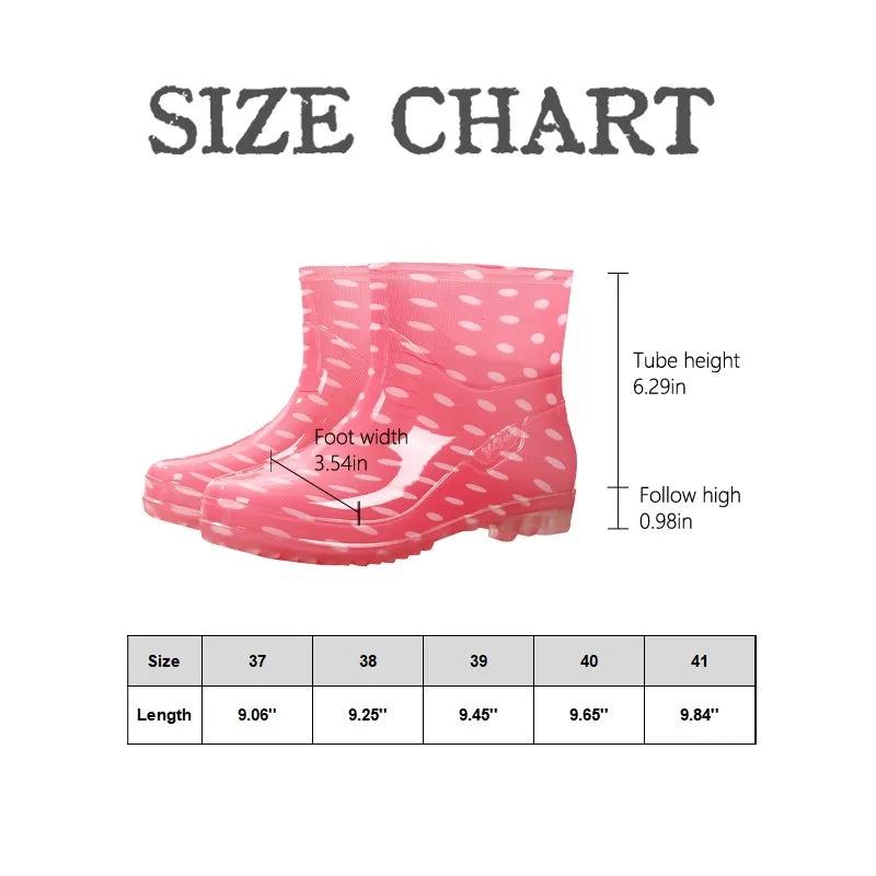 Black Polka Dots Women's Rain Shoes Waterproof And Non-slip Kitchen Work Rubber Shoes Pvc Short Tube Rain Boots Summer Shoes